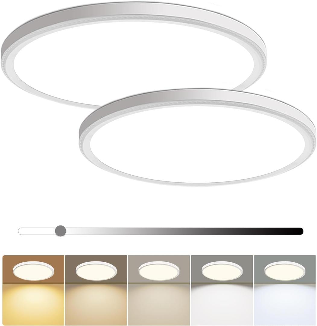 hunhun 2 Pack 16 Inch Dimmable LED Flush Mount Ceiling Light 4800LM Round Light Fixture 5 Color Temperature Selectable Super Slim Large Flat Ceiling Lamp for Living Dining Room White