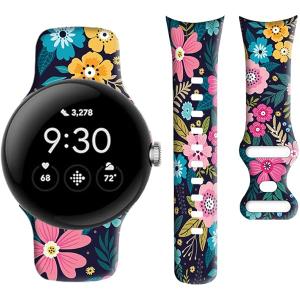 OZLNKPJL Compatible Pixel Watch Band, Soft Silicone Waterproof Sport Replacement Strap for Women & Men, Colorful Spring Floral