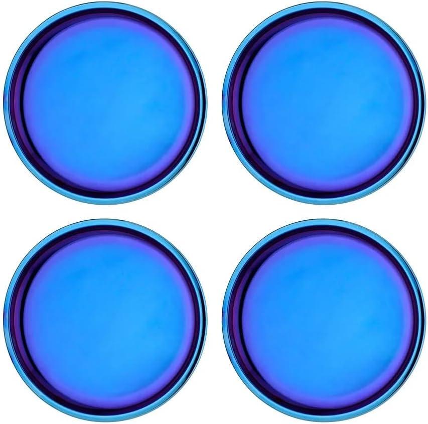 Ahimsa Stainless Steel Plates for Kids, 9" Colorful Stainless Steel Plates, Pediatrician Designed & Non Toxic, Unbreakable, Dishwasher Safe, Set of 4 Blue