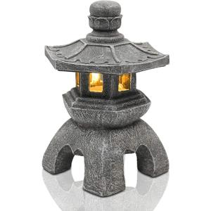 Nacome Solar Pagoda Lantern Garden Statue,Indoor/Outdoor Zen Asian Decor for Landscape Balcony,Garden,Patio,Porch Yard Art Ornament,Polyresin, Stone Finish (Gray)