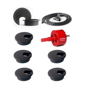 Bicafa 6 Pack Desk Grommet 2 Inch (50 mm) Bi-Metal Hole Saw Kit with Cord Wrap Coiled Tube Management,2 m Cable Sleeve Organizer with Table Hole Cover