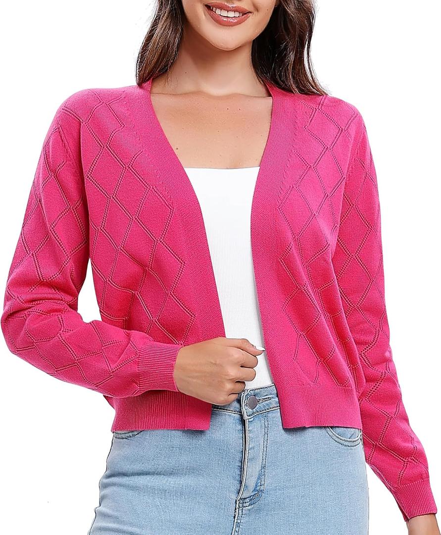 Urban CoCo Women's Long Sleeve V-Neck Open Front Shrugs Soft Knit Sweater Cardigan (Pink, M)