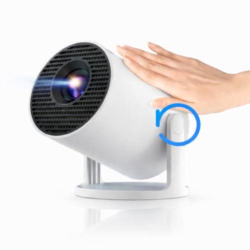 Amornee Smart Short Throw Projector with WiFi and Bluetooth, 210° Rotatable Mini Projector with Android System, Built-in Apps, Auto Keystone, Portable Ceiling Movie Projector for Bedroom & Outdoor Use