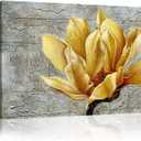 Yellow and Grey Gray Flower Abstract Wall Art Print on Canvas Home Decor Decal Pictures Poster for Bedroom Living Room Printed Painting Gifts Framed Ready to Hang (44''Wx28''H, Yellow Artwork) (43.3"L x 27.6"W)