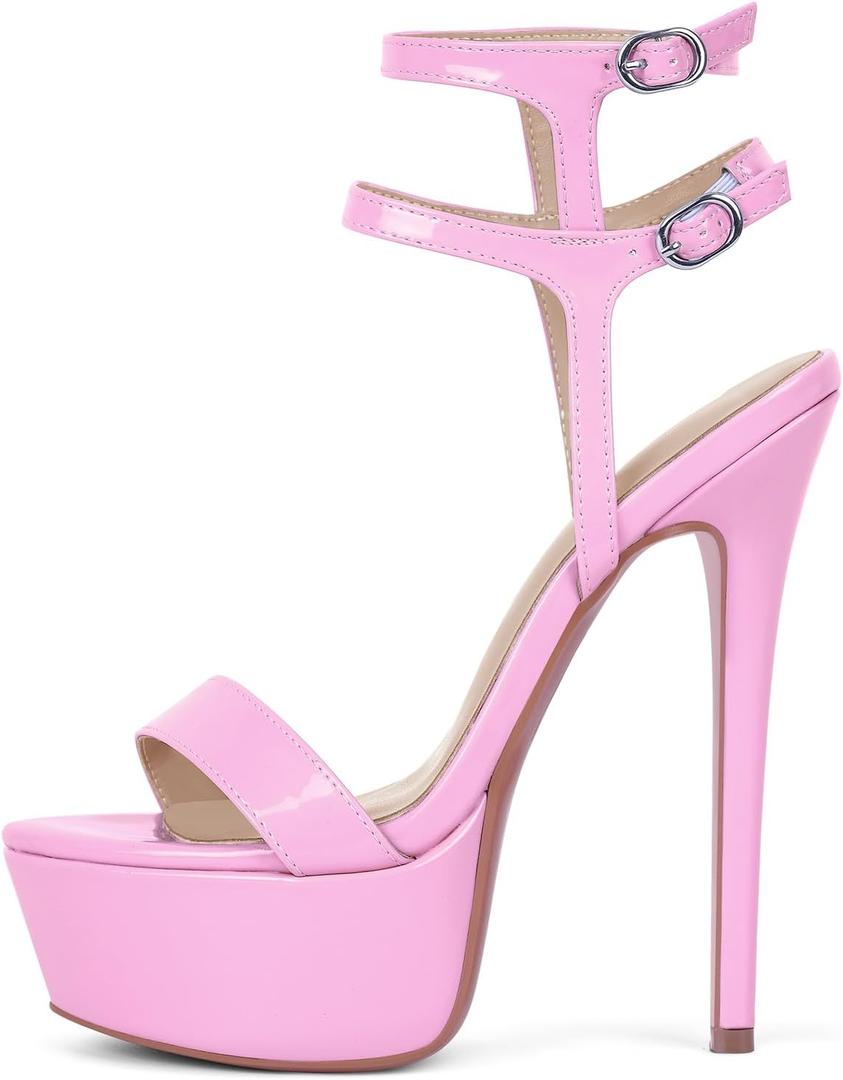 Women's Platform Stilettos Ankle Straps Buckles Round Toe Heels Sandals