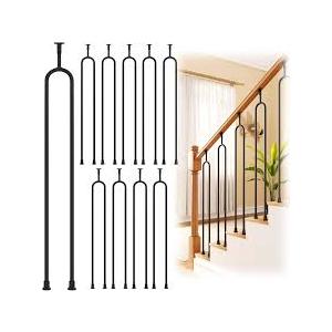 10 Pack 38" Stair Baluster, U-Shaped Stair Railing Indoor with Shoes, Industrial Wrought Iron Handrails Stair Handrail Stair Railing Step Railing