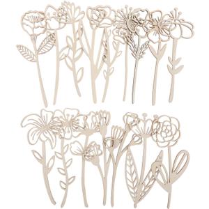 16 Pcs Wooden Flowers Cutout Signs Unfinished Wildflowers Stems for Painting Decorations Art DIY Home Crafts