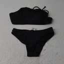 beautyin Womens Floral Striped Halter High Neck Bikini Swimsuit Set Cross Back (Small, Black)