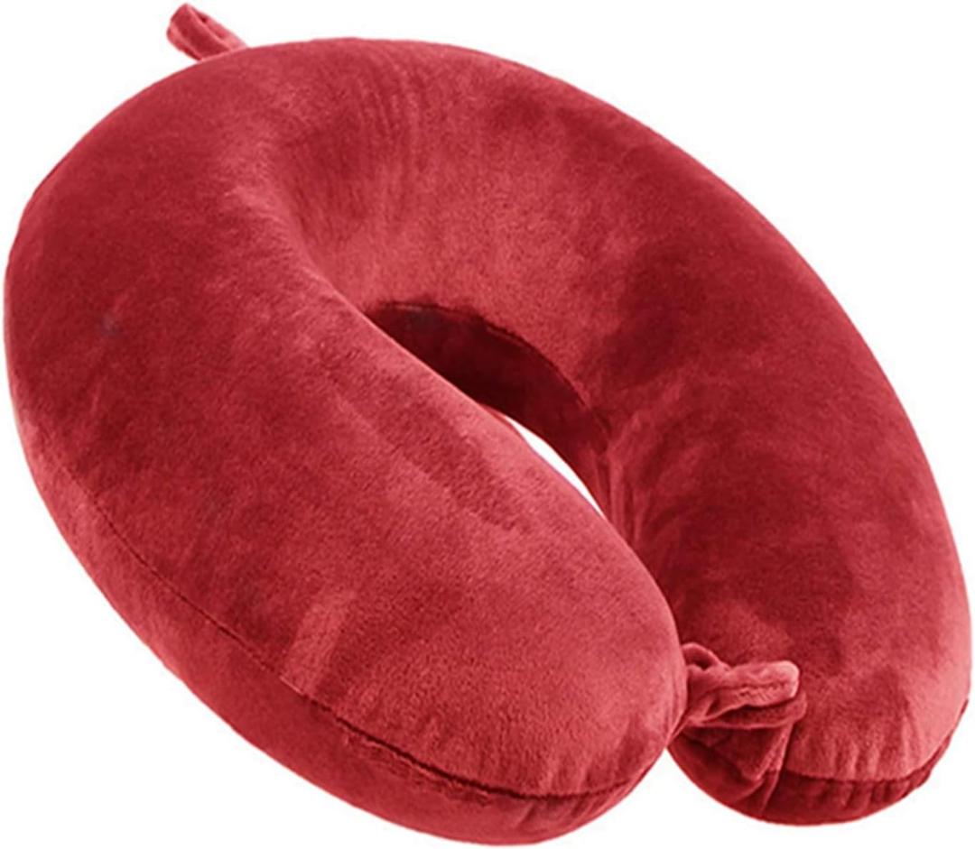 GDEOUP Travel Pillow - Memory Foam Neck Pillow Support Pillow,Luxury Compact & Lightweight Quick Pack for Camping,Sleeping Rest Cushion (Red), 30x30cm