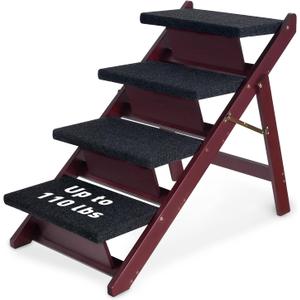 BRIKY Wooden Dog Stairs/Steps - Foldable 4 Steps Dog Steps for High Bed Couch Cars, Non-Slip Pet Stairs for Small Large Medium Dogs and Cats, No Assembly Required