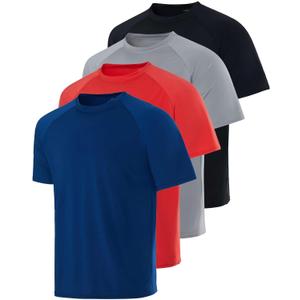 Real Essentials 4 Pack: Mens Short Sleeve Rash Guard Shirt Quick Dry UPF 50+ Sun Protection Swim (3X-Large, Set 7)