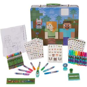 Innovative Designs Minecraft Kids Deluxe Activity Set with Carrying Tin, Coloring Sheets, Tattoos, Stickers, & Art Supplies