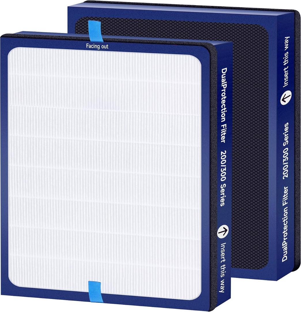 2 Packs Classic 200 300 Series DualProtection Replacement Filter Compatible with Blueair Classic 200/300 Series Air Cleaner Purifier Models 201, 203, 205, 215B, 250E, 270E, 303