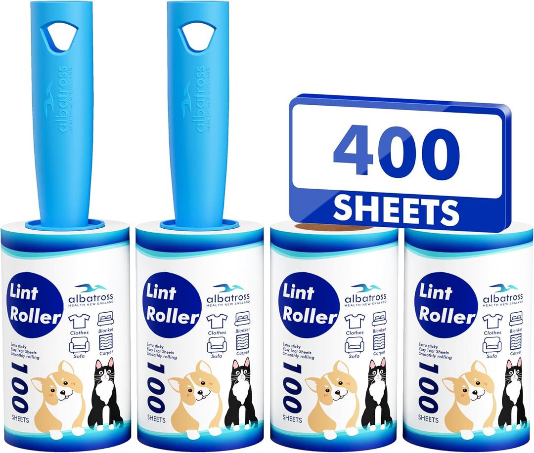 Extra Sticky Lint Roller, Mega Value Set 400 Sheets for Pet Hair Removal, Dog and Cat Lint Remover for Clothes, Furniture, Carpet, Blue