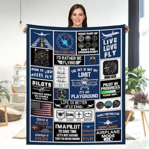 Pilot Blanket, Pilot Gifts for Him Men-Aviation Gifts for Kids,Travel Blanket Airplane, Birthday Gifts for Aviator Gift Ideas Throw Blanket for Bed Sofa 60"x50"