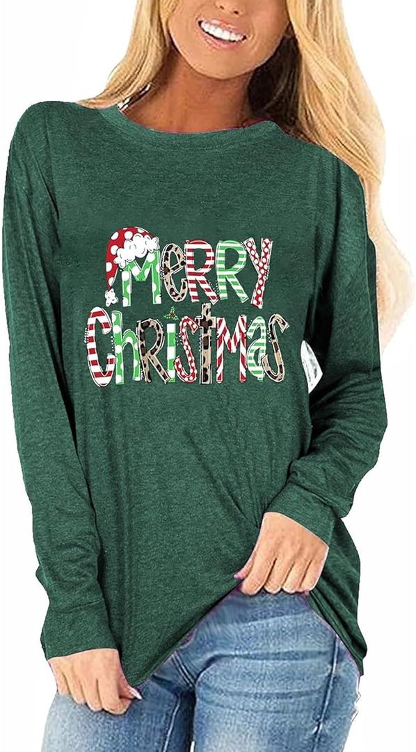 Christmas Shirts for Women Retro Pink Santa Vintage Cute Christmas Tree and Bow Graphic Xmas Vacation Tees Top (Small, 77-p1)