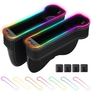 Shademax LED Car Seat Gap Filler Organizer Console Side Storage Box Between Seats with Cup Holders RGB Color Changing Storage Front Seat Gap Filler with USB Charging Car Interior Accessories (2 Pack)