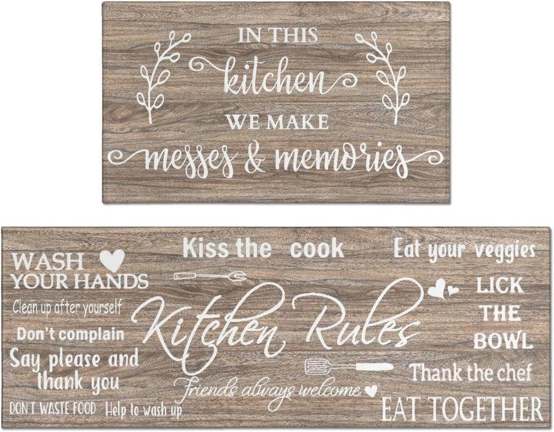 Farmhouse Kitchen Rug Sets of 2 Piece Non Slip Kitchen Rugs and Mats Washable Kitchen Mats for Kitchen Floor Mat Carpet Runner Rugs for Hallway Laundry Decor 17"x30"+17"x47"