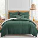 Levtex Home Mills Waffle Full/Queen Quilt Set (88x92in) with 2 Pillow Shams (26x20in) - Forest Green - 100% Cotton Full/Queen Size Quilt Bedding Set - Lightweight, Soft, Pre-Washed