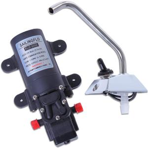12V RV Water Pump - 35Psi, 1.0GPM with Pressure Switch & 360 Rotatable Faucet, Quiet Self-Priming Marine Camper Water Pump for RV, Yacht, Caravan, Boats