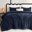 CozyLux Fluffy King Size Comforter Set - Super Soft Faux Fur Navy Blue Comforter King Size, Winter Warm Fleece Bedding Set, 3 Pieces Plush Fuzzy Bed Set (1 Shaggy Comforter, 2 Pillowcases)