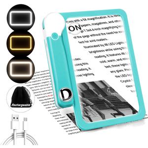 30X 10X 5X Large Magnifying Glass with Light, Rechargeable Foldable Full Book Page Magnifier, 48 LED Light Small Print Magnifier Sheet Lightweight for Low Visual Person Seniors Blue