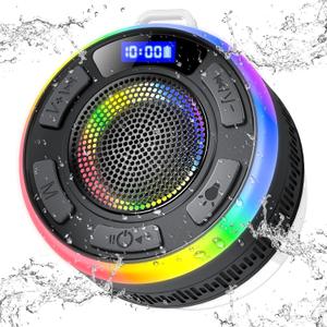 Waterproof Shower Speaker, Bluetooth 5.3 Bathroom Speaker with HD Sound & Strong Suction Cup, Bluetooth Speaker Built-in Mic for Calls, 1100mAh Portable Wireless Speaker for Pool, Beach, Boat, Gifts (Jet Black)