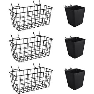 Pegboard Basket Organizers, Peg Board Large Baskets Hooks Bins Cups Tool Organizer 6 Pack Set, Wall Storage Display Hanging Accessories for Craft Office Stadio Shed Garage Organization (Black & Black)