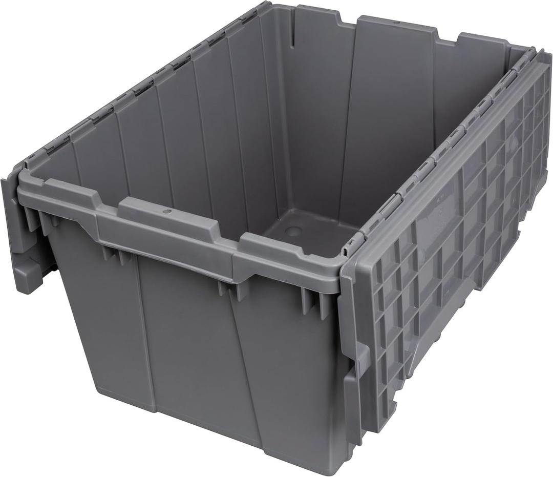 pack of 1 Akro-Mils 39120 Industrial Plastic Storage Tote with Hinged Attached Lid, (21-Inch L by 15-Inch W by 12-Inch H), Gray, 