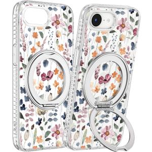 Loheckle for iPhone 17e/16e Case with Stand- Compatible with MagSafe Women Girls Cute Clear Girly Aesthetic Unique Design Soft TPU Magnetic Ring Phone Cover for Apple 17e/16e, Floral (Wild Flower)