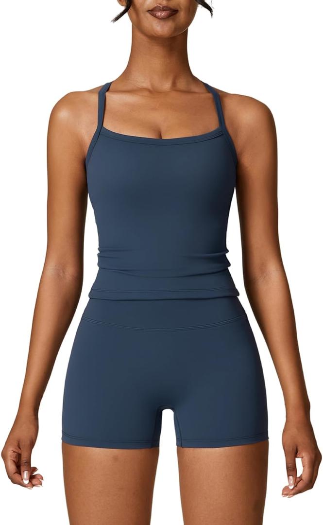 Workout Sets for Women 2 Piece High Waisted Seamless Butt Lifting Shorts Gym Yoga Outfit Stretchy Sports Bra Sets (X-Small, Deep Blue) Workout Sets for Women 2 Piece High Waisted Seamless Butt Lifting Shorts Gym Yoga Outfit Stretchy Sports Bra Sets (X-Small, Deep Blue)