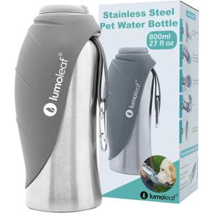 LumoLeaf Portable Dog Water Bottle 27 OZ, Stainless Steel Pet Travel Water Bottle Dispenser for Walking, Hiking and Outdoor, Portable Water Bowl for Large Dogs (Grey)