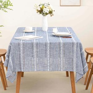 SIELUNO Rectangle Table Cloth Rustic Farmhouse Tablecloth Heavy Duty Cotton Linen Waterproof Wrinkle Free Table Cloths for Kitchen and Dining Room-Hollow Blue-Rectangle, 54"x86", 6-8 Seats
