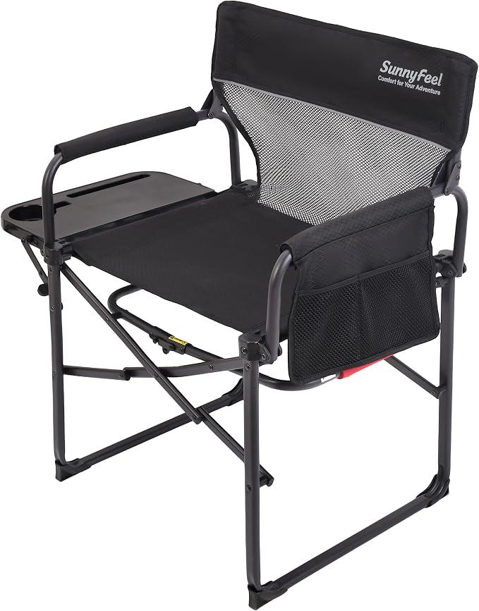 SUNNYFEEL Directors Chair Foldable with Side Table, Heavy Duty Camping & Lawn Chair with Cup & Phone Holder, Breathable Mesh, Side Pocket & Carry Bag, 300 lbs, 1 Pack