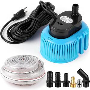 Pool Cover Pump above Ground - Submersible Water Sump Pump Swimming Water Removal Pumps, with Drainage Hose & 25 Feet Extra Long Power Cord, 850 GPH inGround, 3 Adapters (Blue)