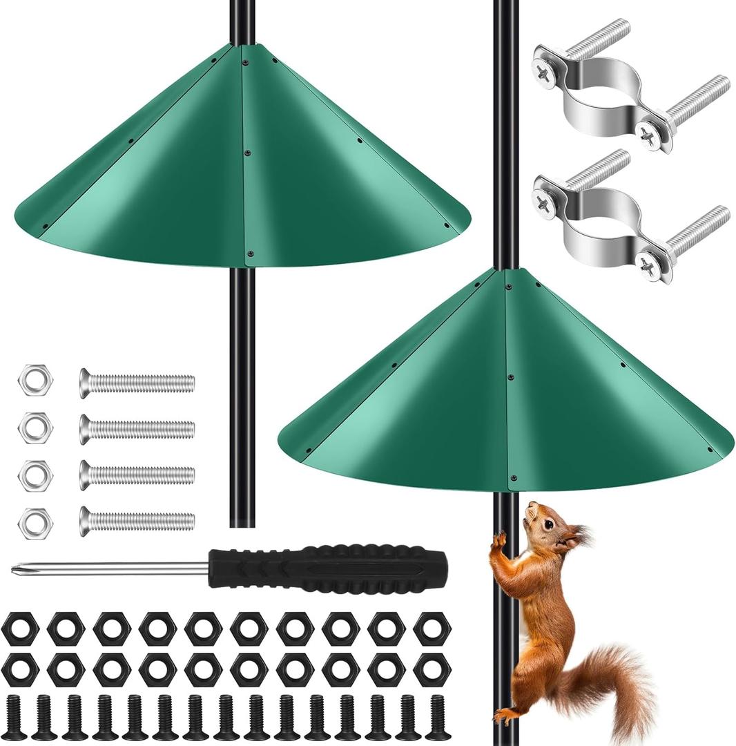 Qualirey 2 Pack 24 Inch Large Squirrel Baffle for Bird Feeder Pole, Outside Mount Bird House Guard for Outdoor Shepherd's Hook (Green,Pole)