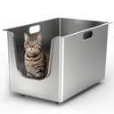 Stainless Steel Litter Box 13.7'' High Sides, XL Metal Cat Litter Box with Curved Low Entry, Cat Litter Pan for Big & Multiple Cats, Pet Toliet with Handy Wheels for Easy Moving