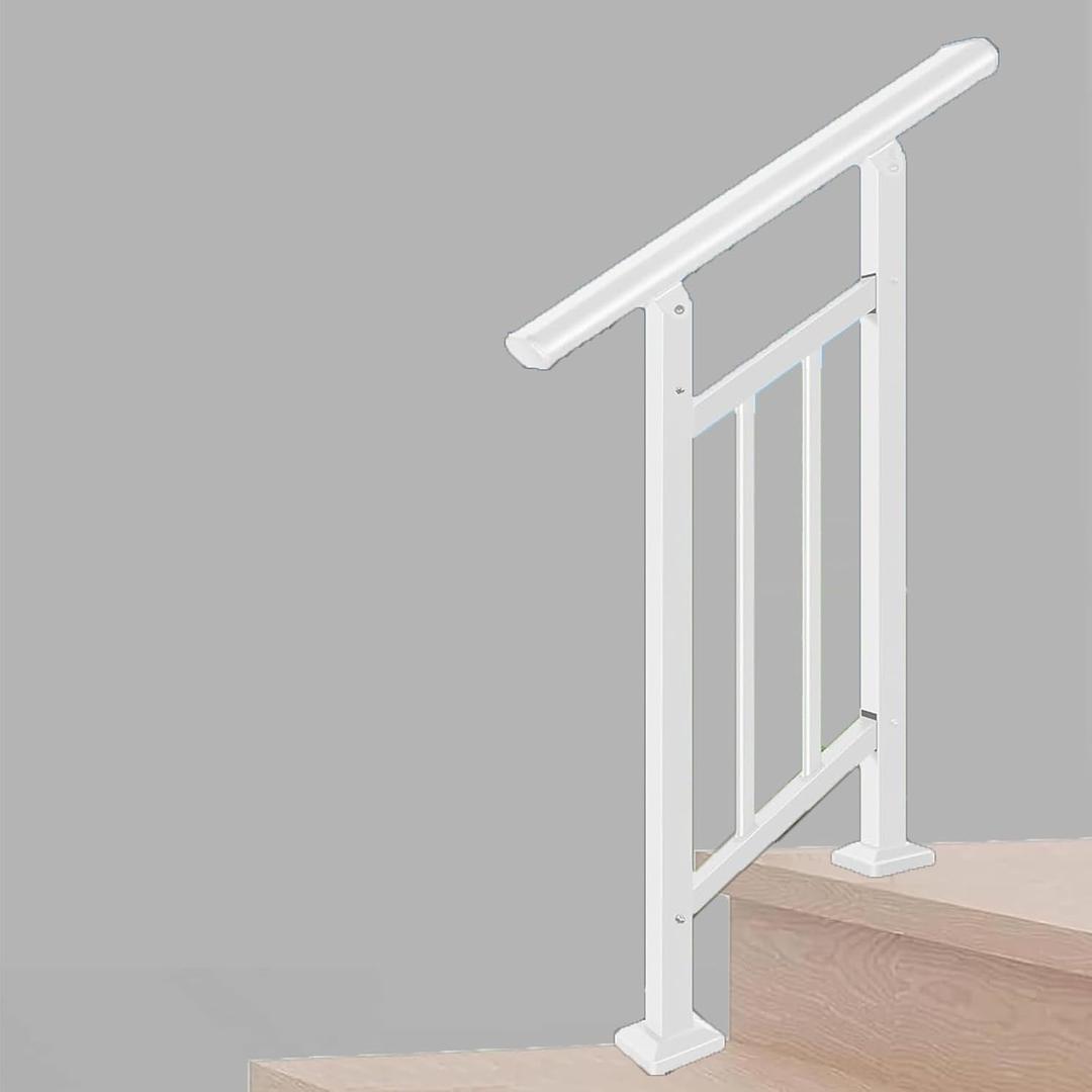 Hand Rails for Outdoor Steps,2 Step Stair Handrail & Indoor Stair Railing KitMetty Metal Railings for Outdoor Steps and Hand Rails for Seniors for Porch Railing (White with Balusters)