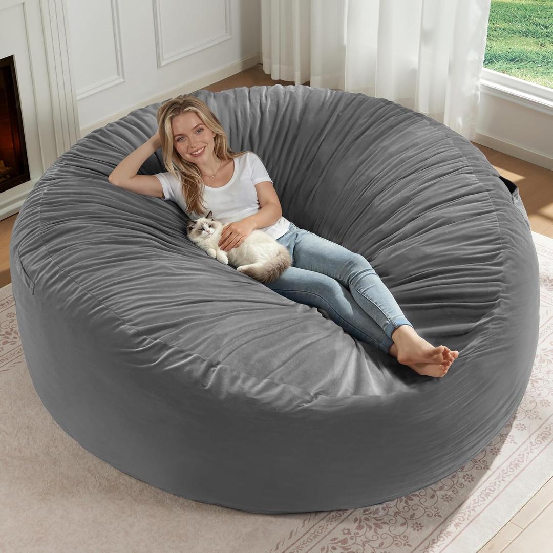 ZurNesfure Bean Bag Chairs for Adults 6FT Large Bean Bag Chair Memory Foam Filled Lazy Sofa with Removable Washable Cover Beanbag for Living Room Bedroom Dorm (Grey, Jumbo)