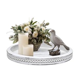 Round Candle Tray Holder, Decorative Tray Wood Tealight Pillar Plate, Small Rustic Candle Holder Farmhouse Tray Table Centerpiece for Christmas Wedding Halloween Home Decor