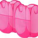 2 Pack Laundry Basket,Foldable Mesh Pop-up Laundry Hamper with Durable Handle,Easy to Open and Fold for Dorm, Laundry Room, Bedroom, RV (Rose Red+Rose Red)