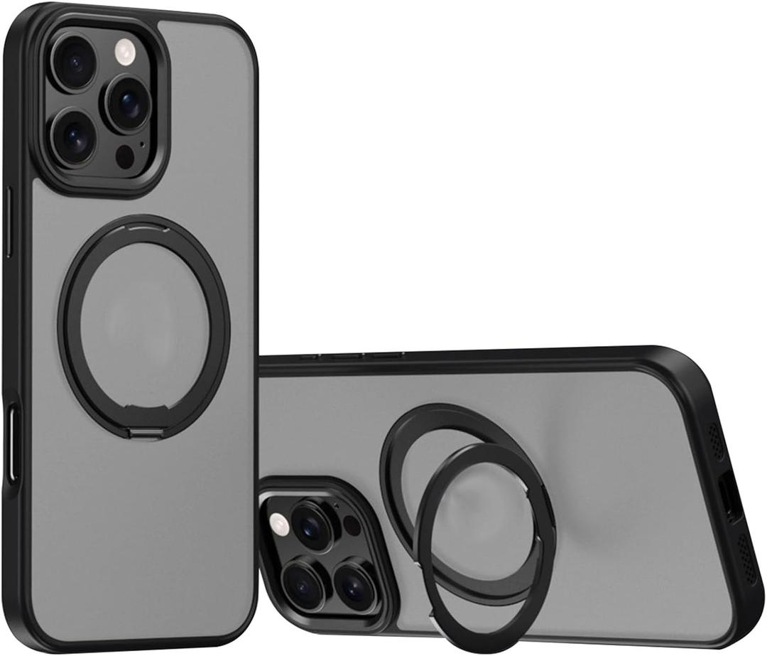 Magnetic Case for iPhone 16 Pro Max /16 Pro/16 Plus/16,Heat Dissipation Frosted Phone Case with 360Rotating Kickstand Shockproof Protective Cover (16,Black)