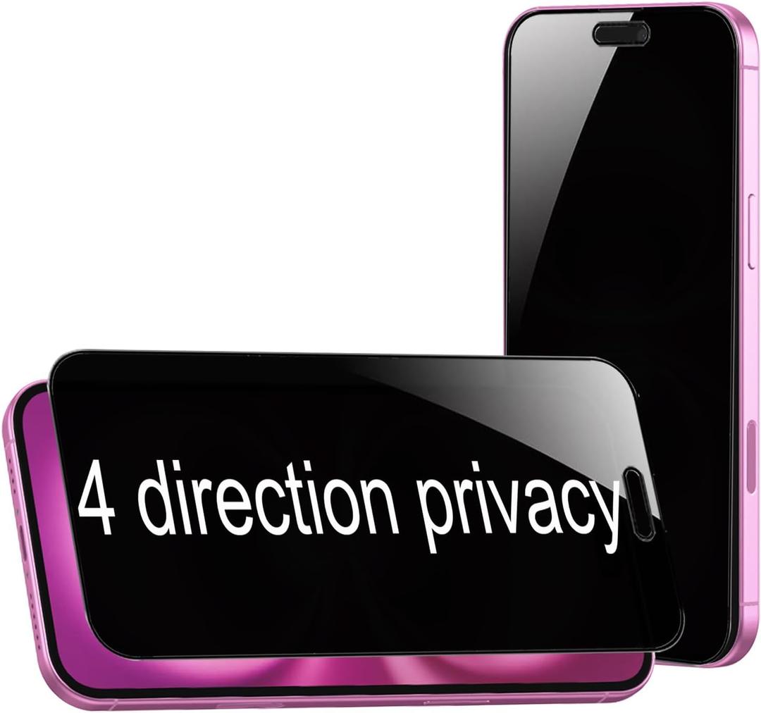 2 Pack 360 Degree Privacy Tempered Glass for iPhone 15 Plus/iPhone 16 Plus Anti-Spy 4 Directions Screen Protector 4 Sides Film 6.7 inch