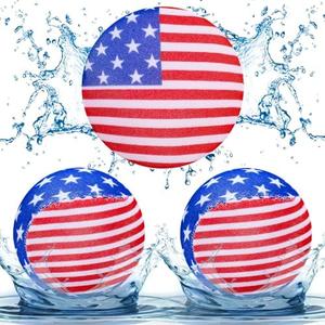 Lunmon 2 Pcs American Flag Water Skipping Ball Set Patriotic Water Bouncing Swimming Pool Outdoor Balls Summer Beach Skipping Disc Bounce Skip Toys for Ocean Lake River Friends Family