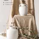 White Ceramic Vase with Handles, 9.5" Large Farmhouse Flower Vase - Rustic Centerpiece for Living Room, Bookshelf, Mantel, Entryway, Table & Wedding Home Decor (Rock Sand White)