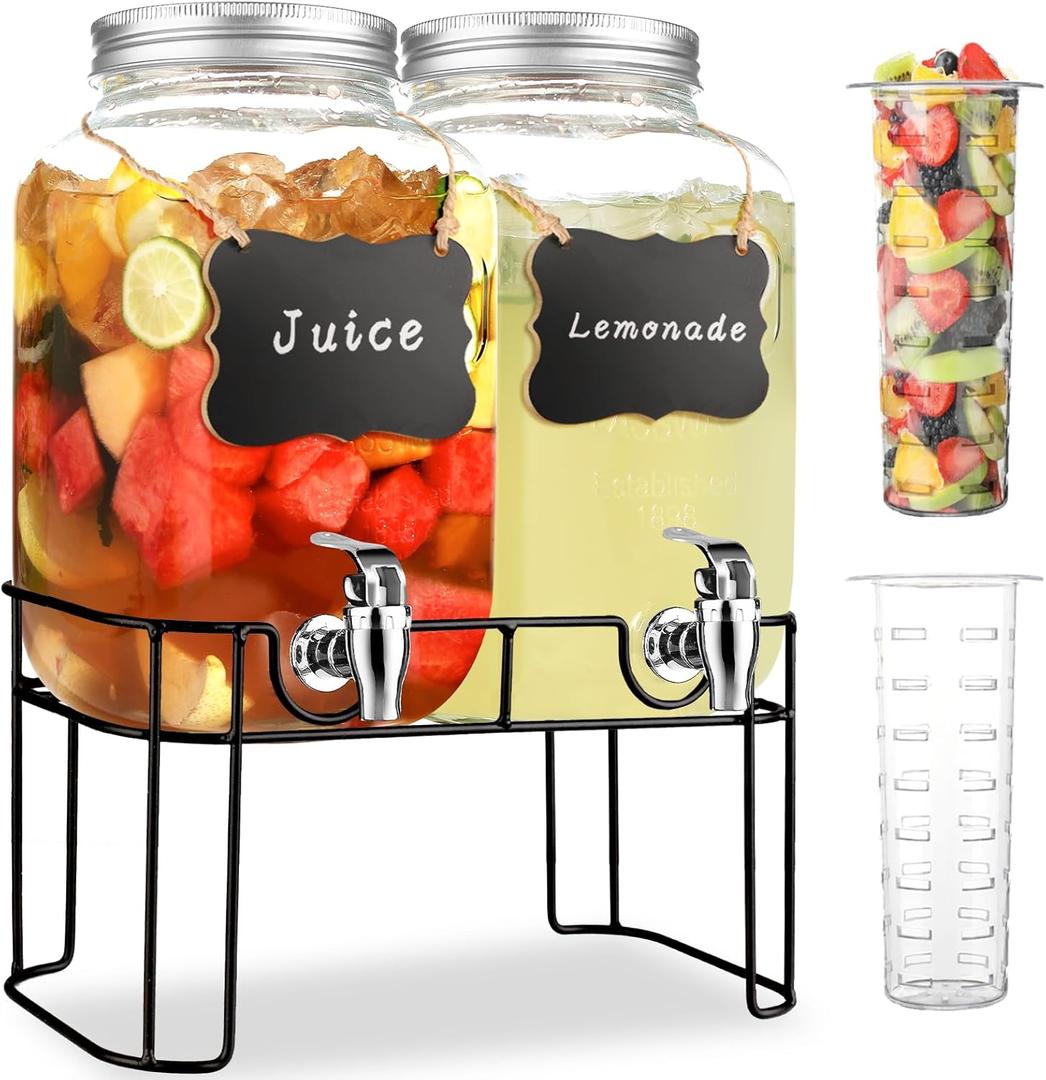 2 Gallon Glass Drink Dispensers For Parties Lemonade Beverage Dispenser With Stand And Spigot For BBQ, Picnic, Party, Laundry Detergent Dispenser