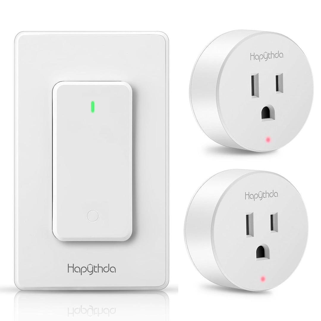 Remote Control Outlet, Wireless Wall Mounted Light Switch, 15A/1500W Remote Outlet for Light & Small Electrical Appliance, 300 Feet RF Range, Anti-Surge 4000V, 1 Remote and 2 Outlets