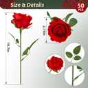 Red Roses Artificial Flowers 50 Pack in Bulk, Fake Roses Flowers Realistic Roses for Wedding Home Party Decoration Event Gift (Red)