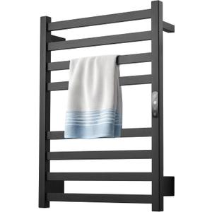 Towel Warmer Matte Black Heated Towel Rack for Bathroom Wall Mounted Electric Towel Dryer Rack with Temperature Control and 24 Timer Plug-in/Hardwired (8 bars plug in and Hardwired)