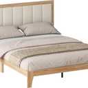 HOMCOM Queen Size Bed Frame with Upholstered Headboard, Platform Bed Frame with Wooden Slats, No Box Spring Needed, Easy Assembly, Oak